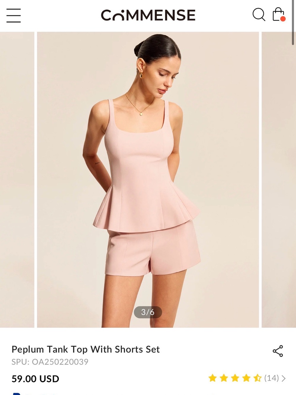 Pink 2PC Peplum Tank and Shorts Set - Picture 2 of 2